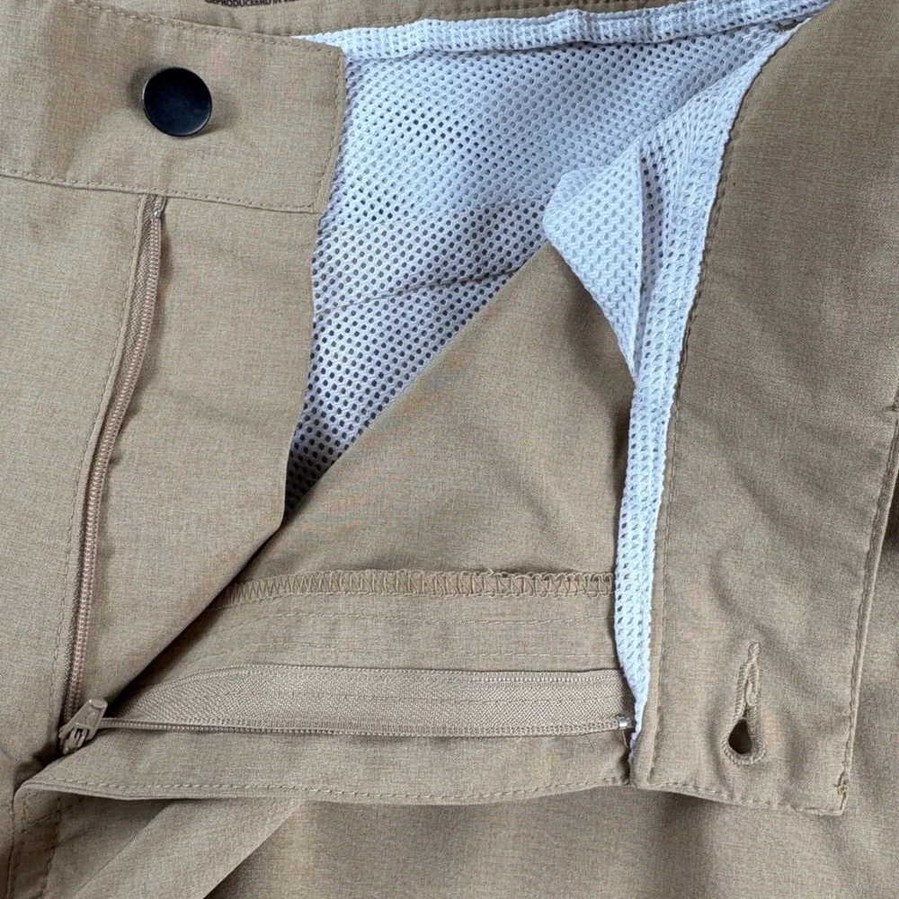 Panama Jack Mens Khaki Performance Hybrid Shorts Stretch Mesh Lined Tan Size 36